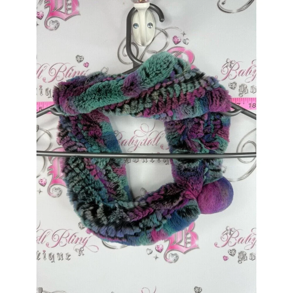 Scarf circle Pom Pom Plush Multicolor Fur Infinity Scarf Women Accessories
